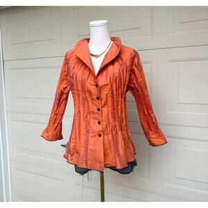 Women's Y2K Orange Textured Button-Up Jacket (L)